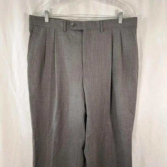 Saks Fifth Avenue Wool Dress Pants Men's 38 Grey Pleated Dry Clean Mid Rise - Picture 2 of 9